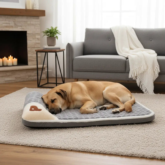 Coussin chien XXL mémoire de forme gris pour gros chien. Lit orthopédique grande taille qui soutient les articulations et améliore le repos profond.