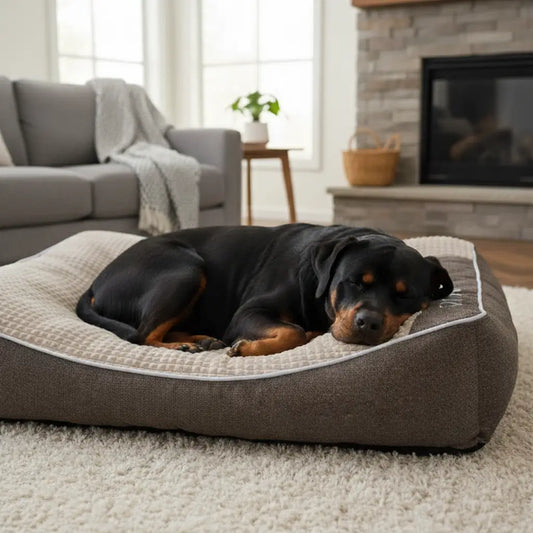 Coussin indestructible pour chien destructeur, format XXL robuste et durable. Tissu renforcé anti-morsure, idéal pour les chiens qui déchirent tout, confort épais dans un salon.