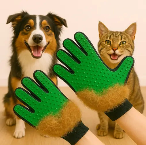 Gant anti-poil chien et chat en silicone enlève les poils morts facilement, toilettage doux et sans stress à la maison