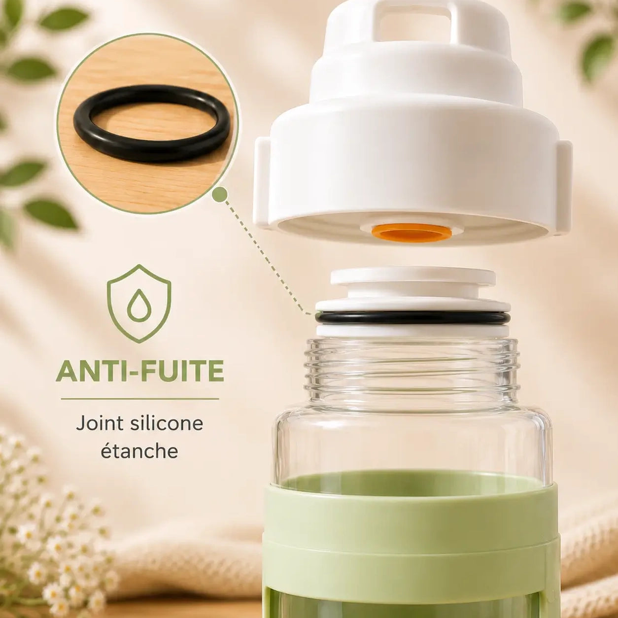 Système anti-fuite avec joint silicone étanche conçu pour empêcher les écoulements d’eau dans un sac à dos, une voiture ou un sac de promenade lors des déplacements avec son chien 