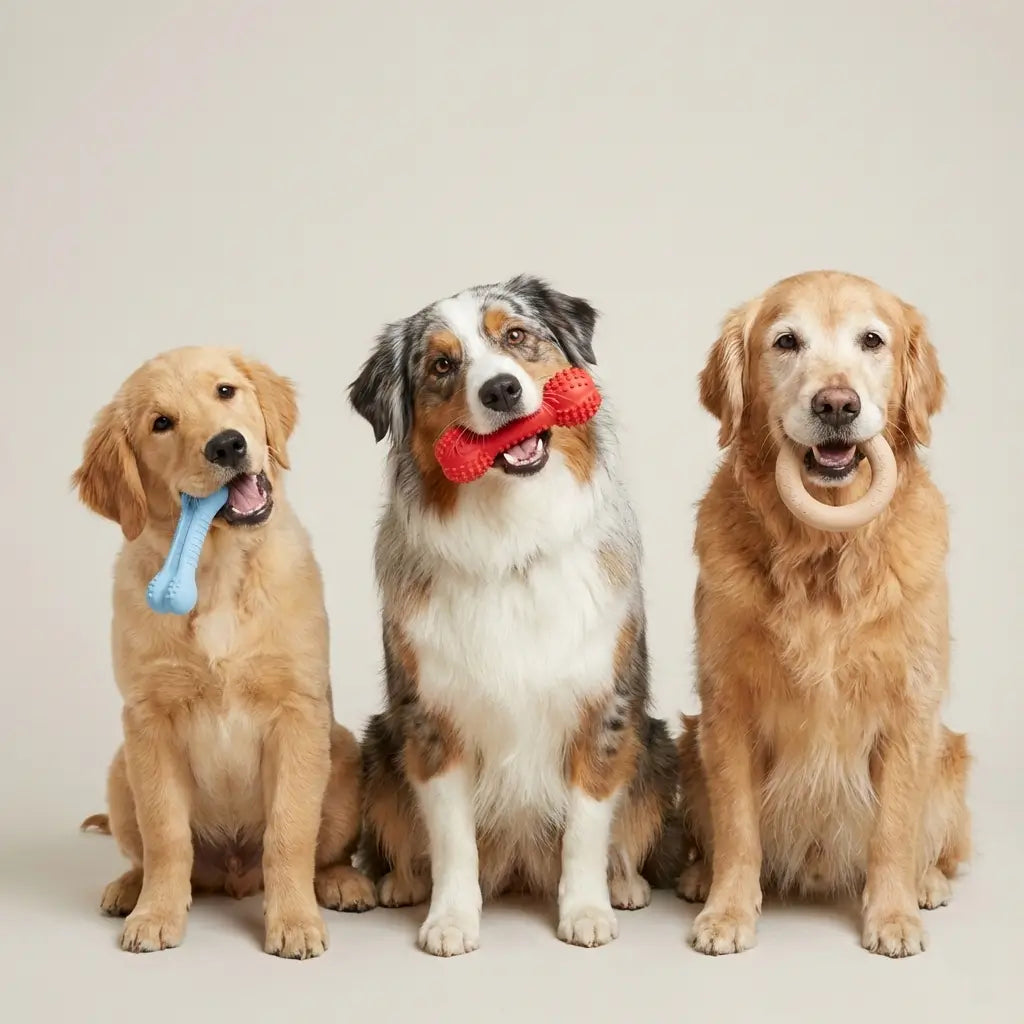 Jouet dentaire pour chien et chiot adapté à chaque âge : chiot en dentition, chien adulte et chien senior, pour la mastication et l’hygiène bucco-dentaire