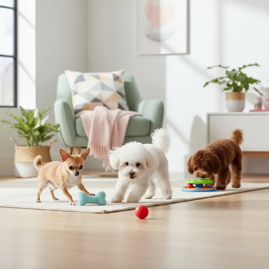 Jouets pour petits chiens XS et chiots de petite race, adaptés selon l’âge et le comportement en appartement.