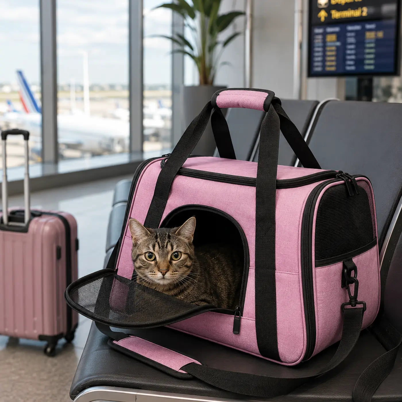 Sac transport chat respirant pour voyager en avion et accompagner son compagnon lors des déplacements et vacances