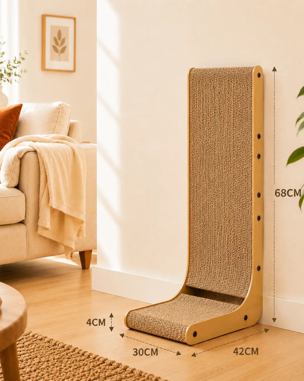 Dimensions du modèle L de griffoir pour grand chat avec surface de griffade verticale adaptée aux Maine Coons et chats de grand gabarit