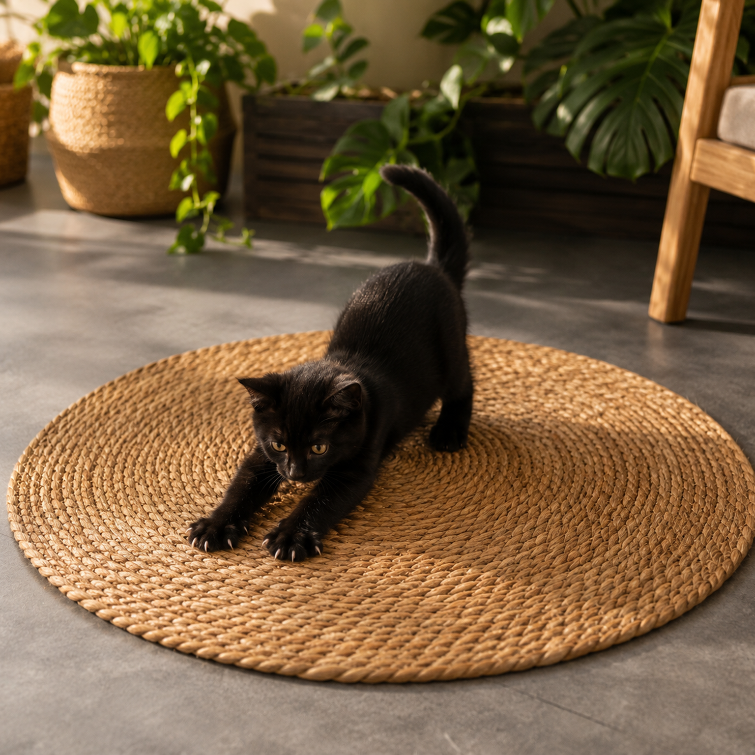 Chaton utilisant un tapis griffoir chaton pour faire ses griffes naturellement et aider à protéger le canapé, les fauteuils et les meubles 