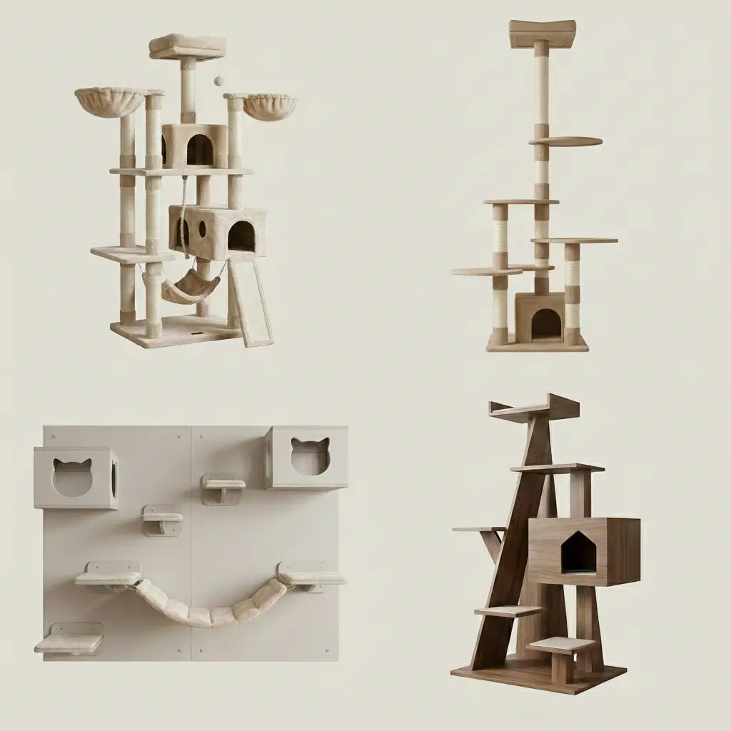 Guide des types d’arbre à chat géant XXL : arbre à chat classique, plafond, mural et design, adaptés aux grands chats